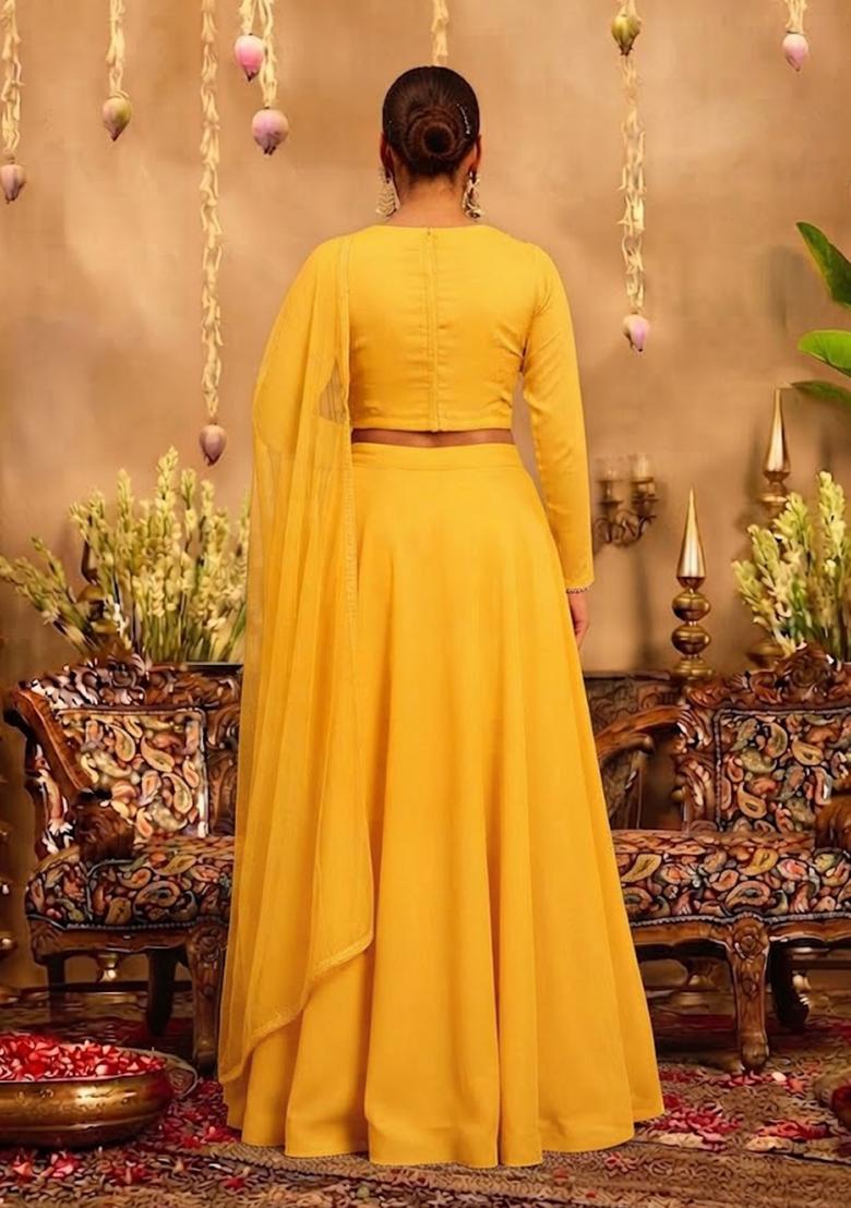 Mustard Yellow Embroidered Lehenga Set - Indya