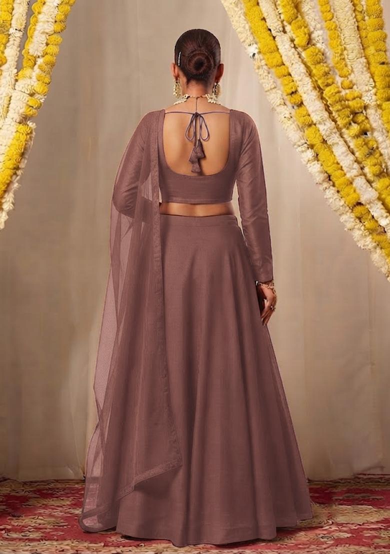 Chocolate Brown Embellished Lehenga Set - Indya