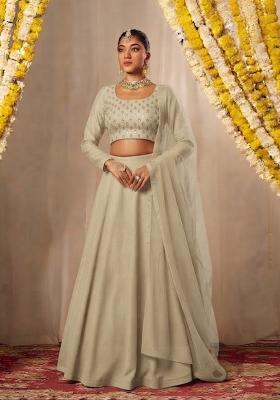 Beige Mirror Work Lehenga Set