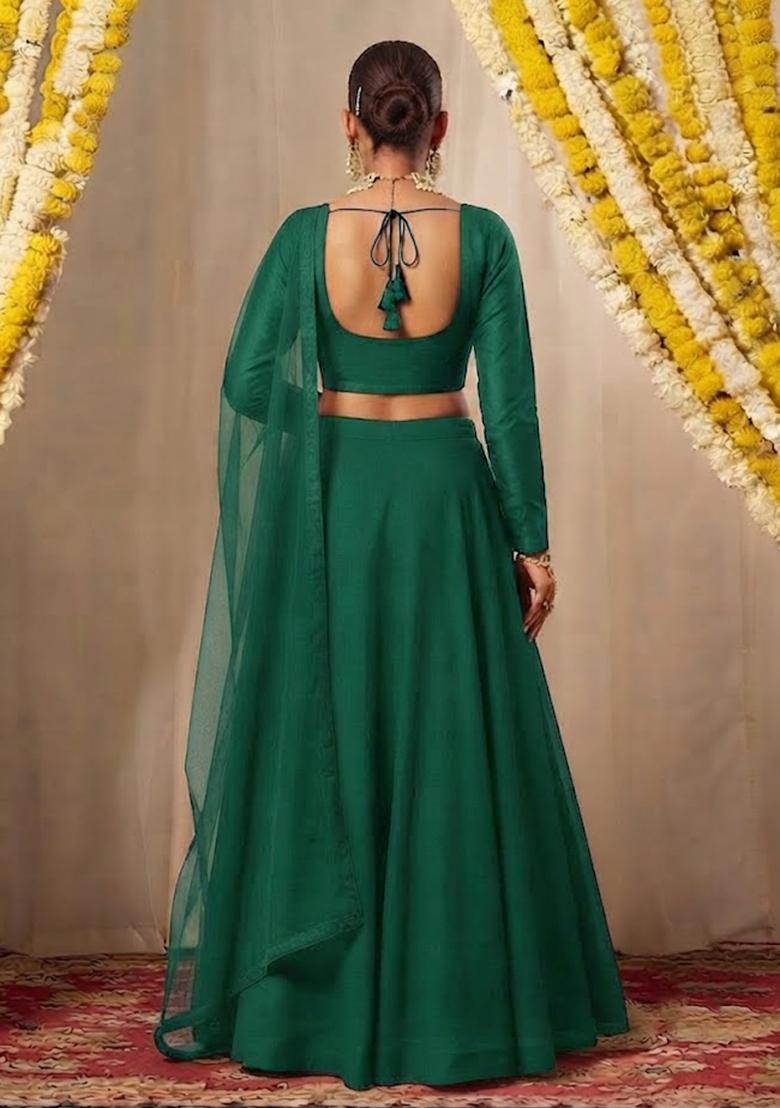 Forest Green Embellished Lehenga Set - Indya