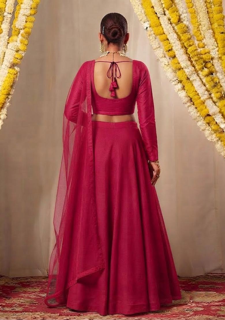 Maroon Embellished Lehenga Set - Indya