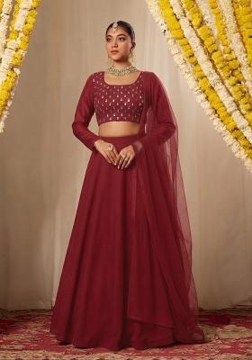 Burgundy Wine Embellished Lehenga Set