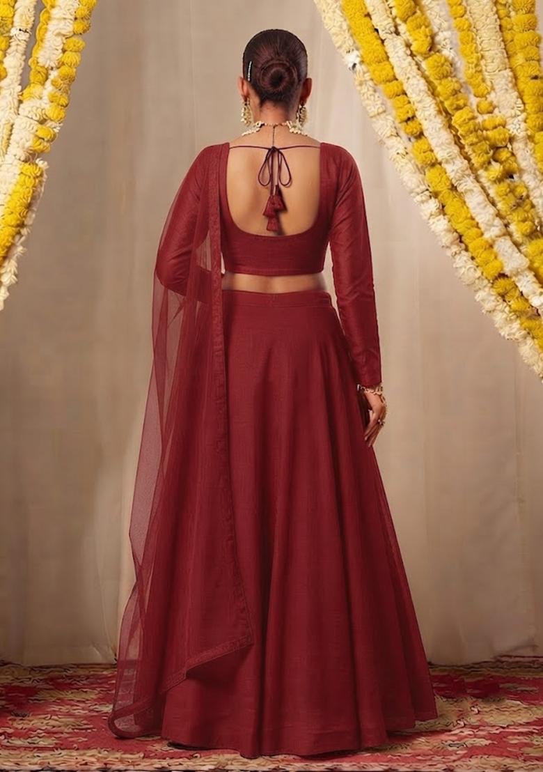 Burgundy Wine Embellished Lehenga Set - Indya