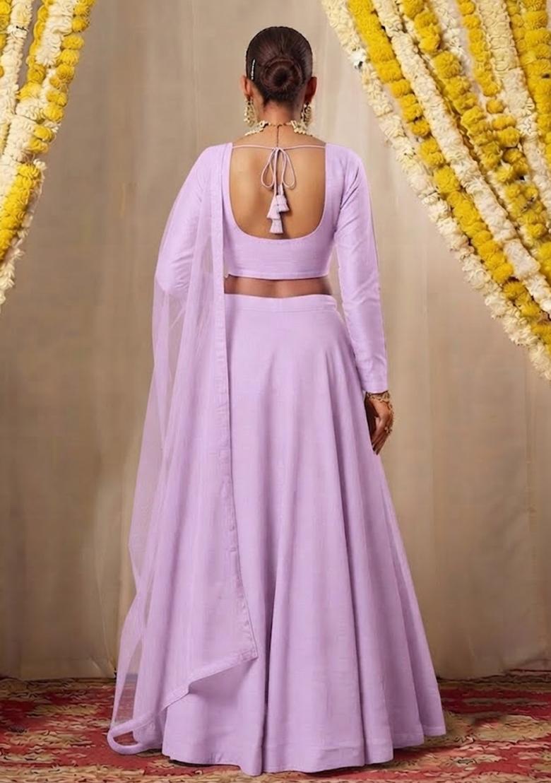 Light Purple Embroidered Lehenga Set - Indya