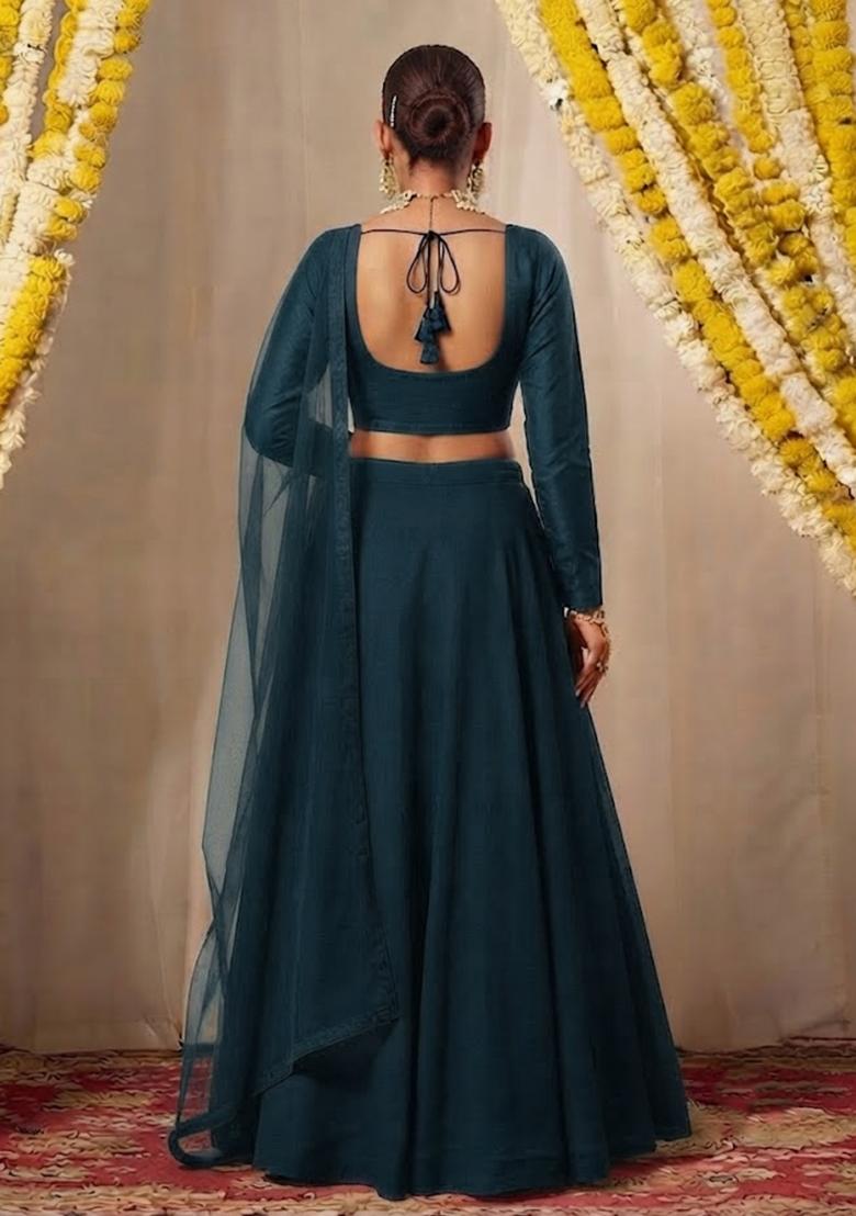 Deep Teal Embellished Lehenga Set - Indya
