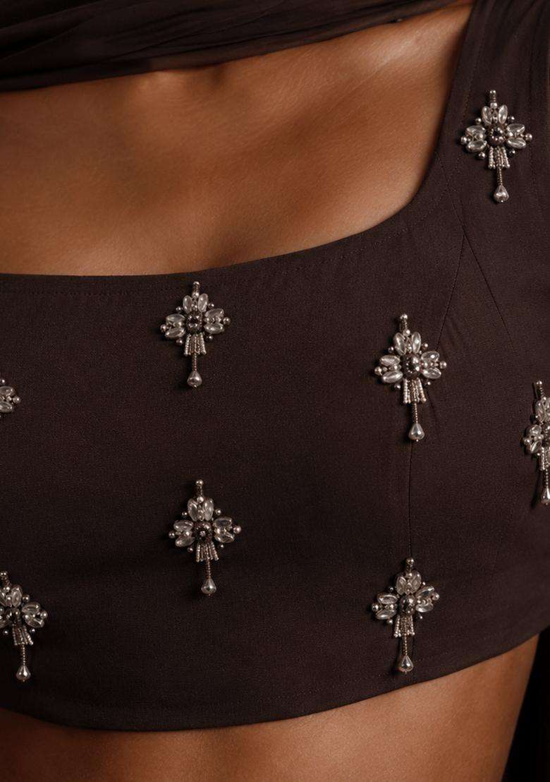 Chocolate Brown Embellished Lehenga Set - Indya
