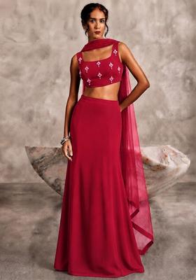 Burgundy Wine Embellished Lehenga Set