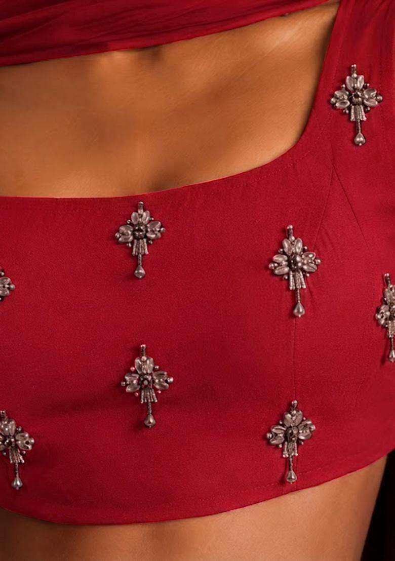 Burgundy Wine Embellished Lehenga Set - Indya