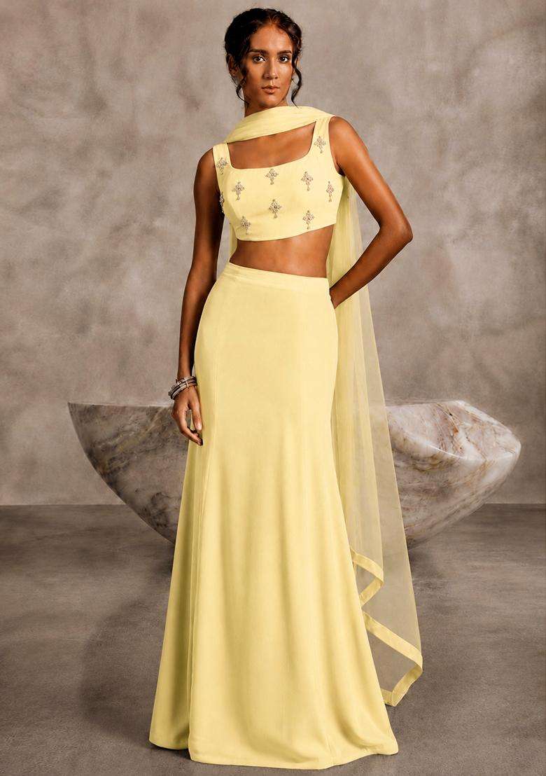 Butter Yellow Embellished Lehenga Set - Indya