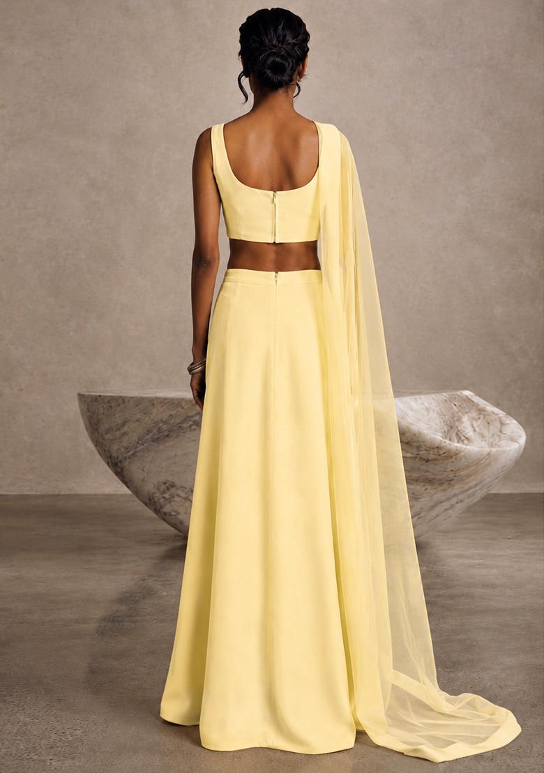 Butter Yellow Embellished Lehenga Set - Indya