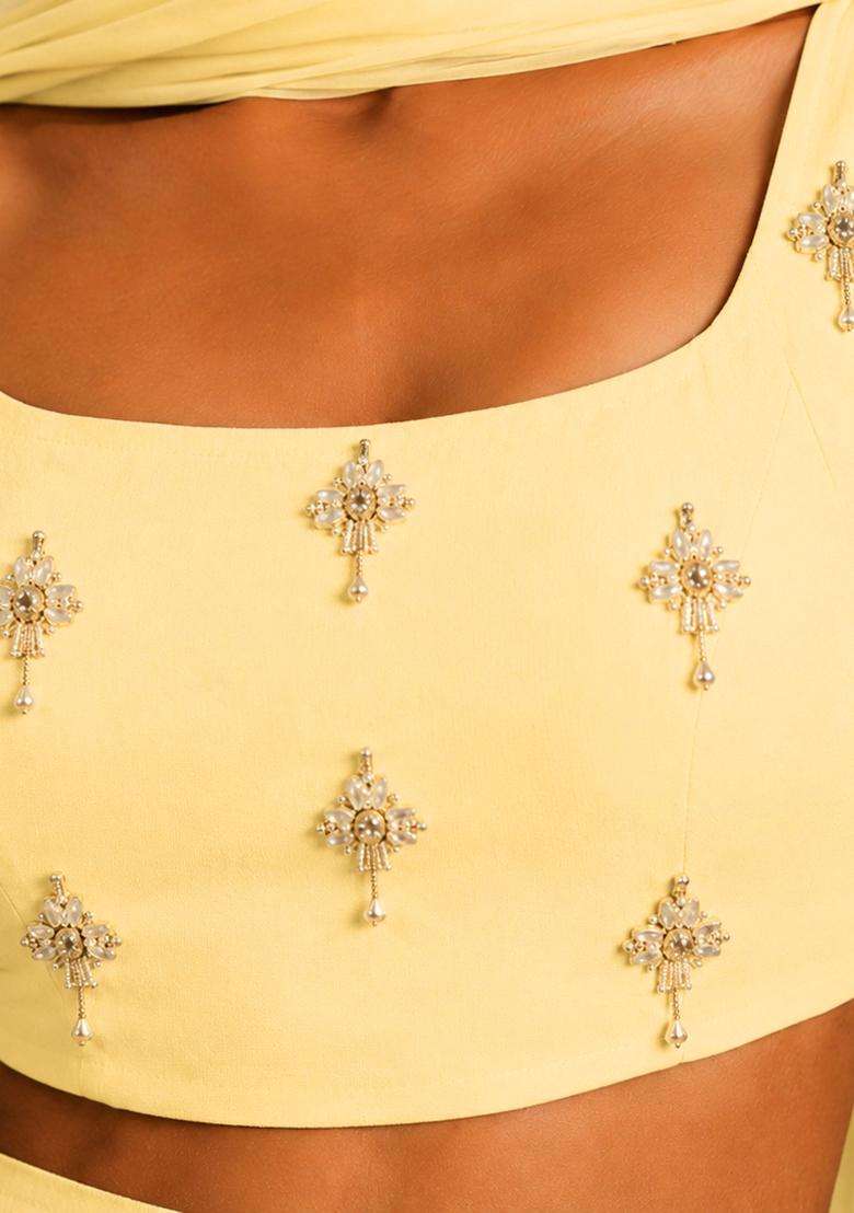 Butter Yellow Embellished Lehenga Set - Indya