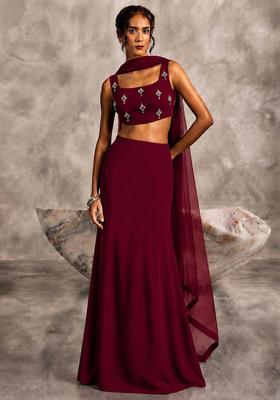 Wine Embellished Lehenga Set