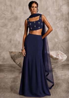 Dark Blue Solid Lehenga Set