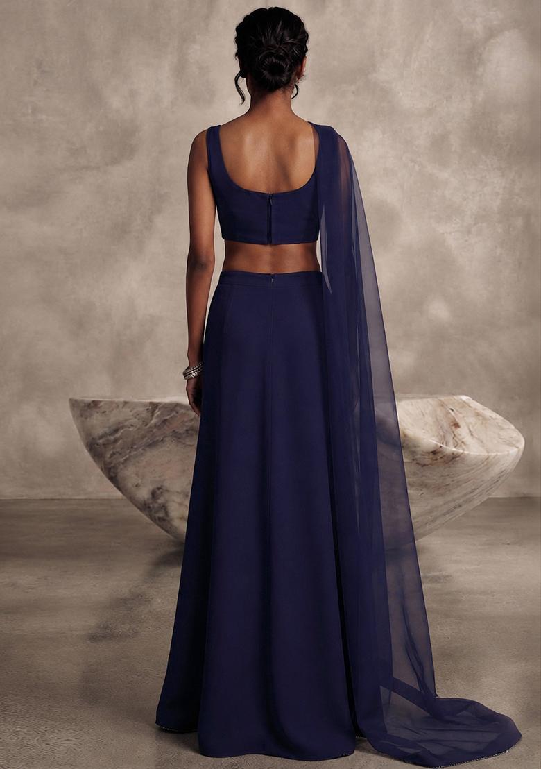 Dark Blue Solid Lehenga Set - Indya