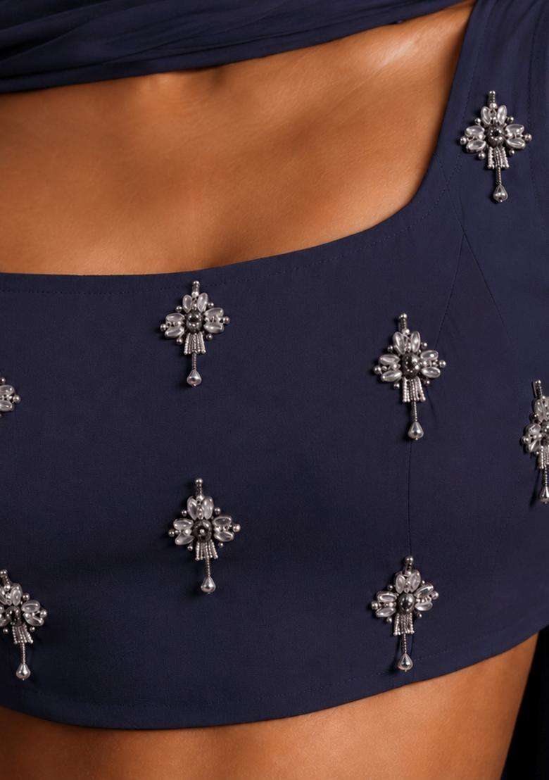 Dark Blue Solid Lehenga Set - Indya