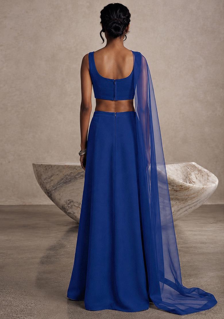 Cobalt Blue Embellished Lehenga Set - Indya