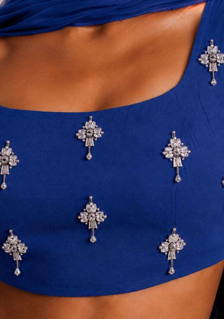 Cobalt Blue Embellished Lehenga Set - Indya
