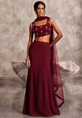 Burgundy Wine Embellished Lehenga Set