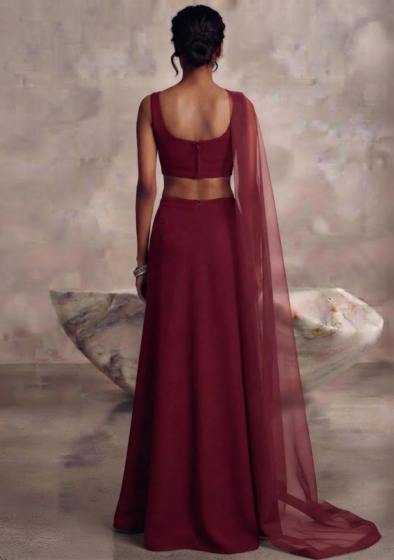 Burgundy Wine Embellished Lehenga Set - Indya