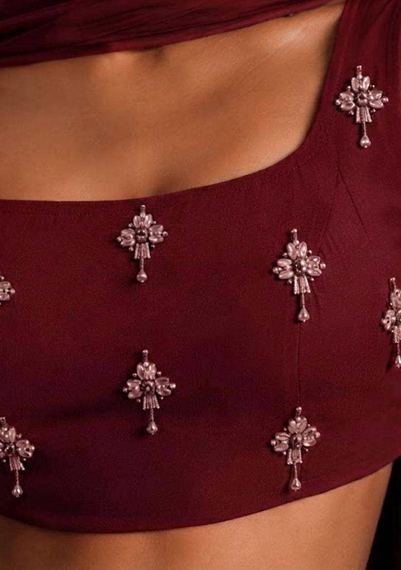 Burgundy Wine Embellished Lehenga Set - Indya