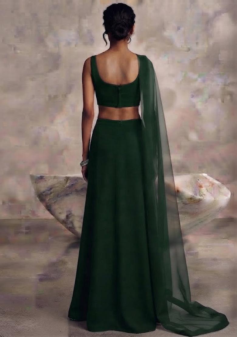Forest Green Embellished Lehenga Set - Indya