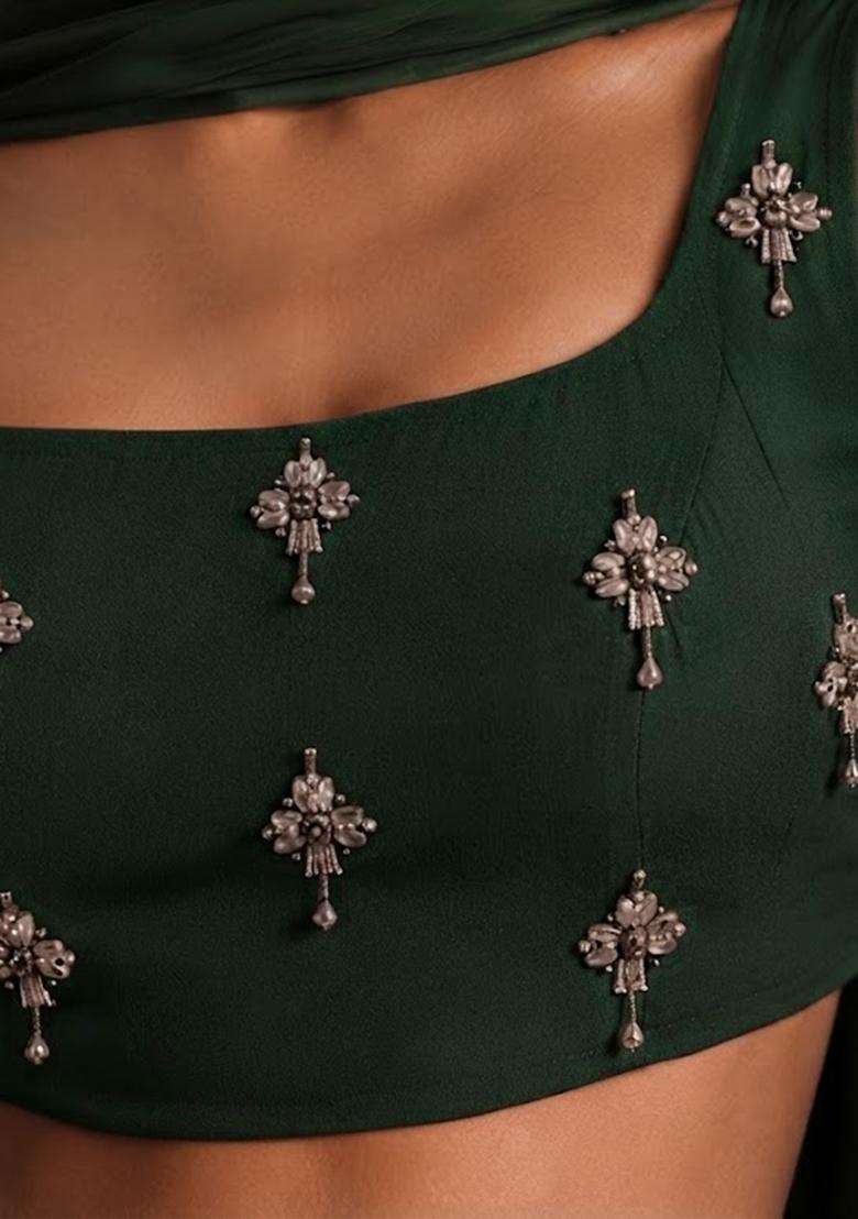 Forest Green Embellished Lehenga Set - Indya