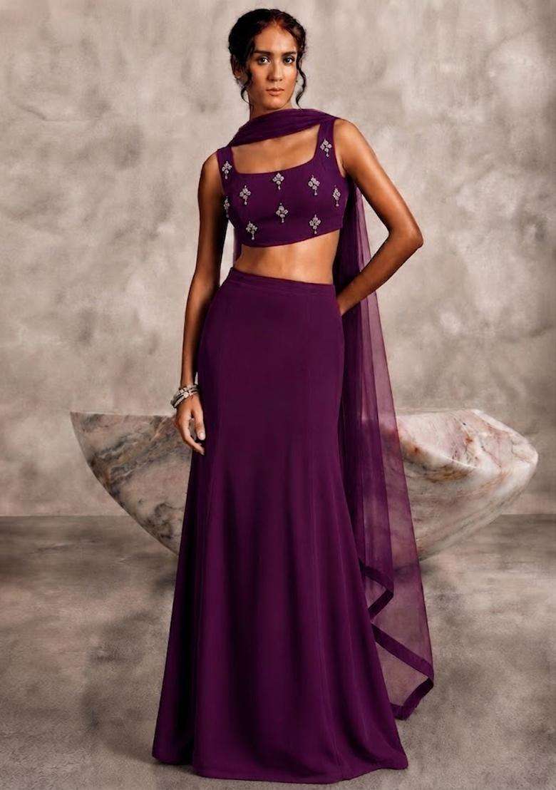 Deep Wine Embellished Lehenga Set - Indya