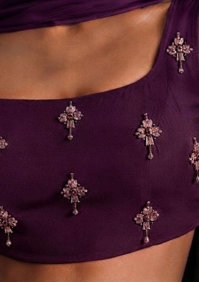 Deep Wine Embellished Lehenga Set - Indya