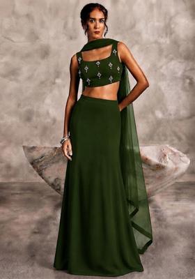 Deep Olive Solid Lehenga Set