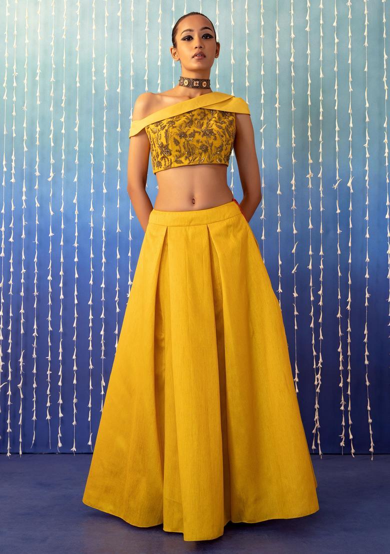 Yellow Hand Work Lehenga Set - Indya