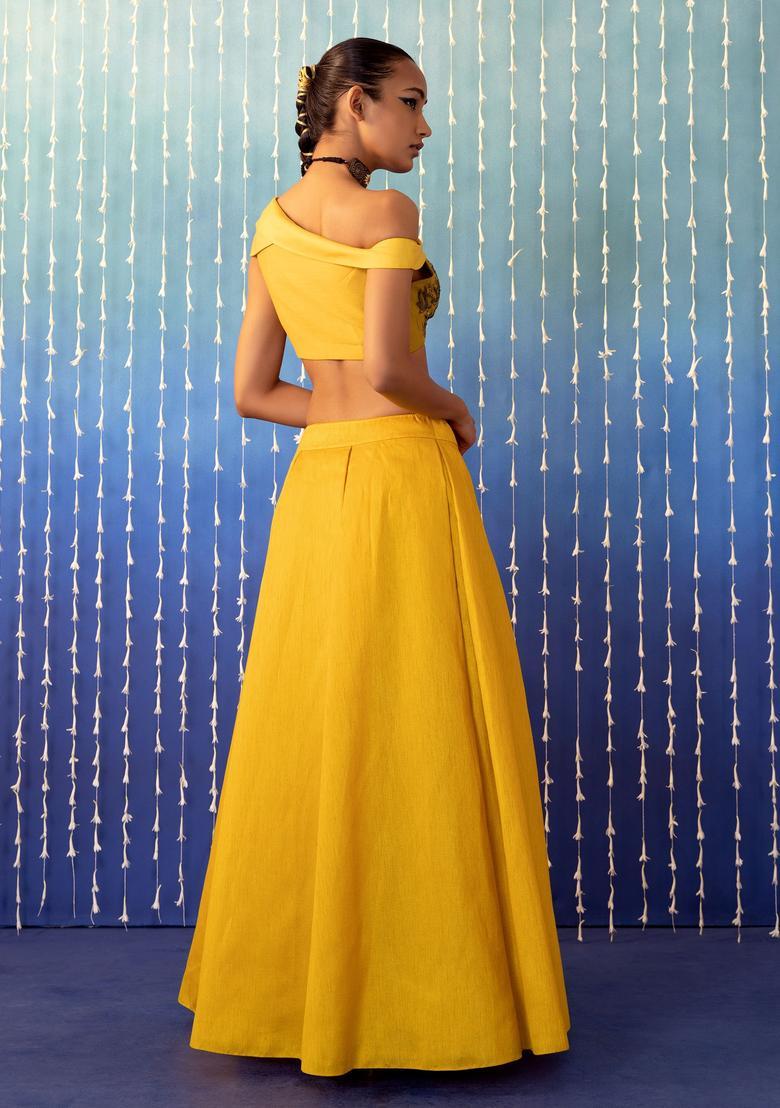 Yellow Hand Work Lehenga Set - Indya