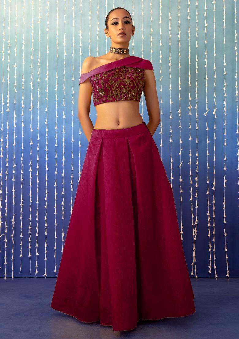 Magenta Pink Hand Work Lehenga Set - Indya