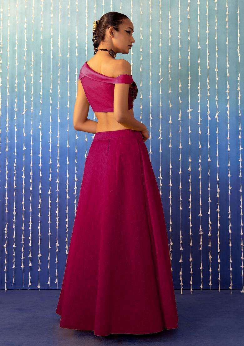 Magenta Pink Hand Work Lehenga Set - Indya