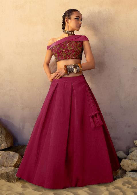 Magenta Pink Hand Work Lehenga Set