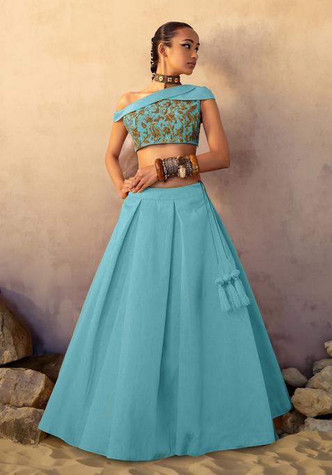 Dusty Blue Hand Work Lehenga Set