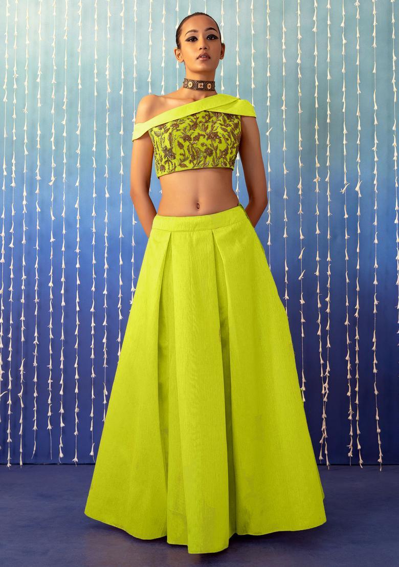 Lemon Yellow Hand Work Lehenga Set - Indya