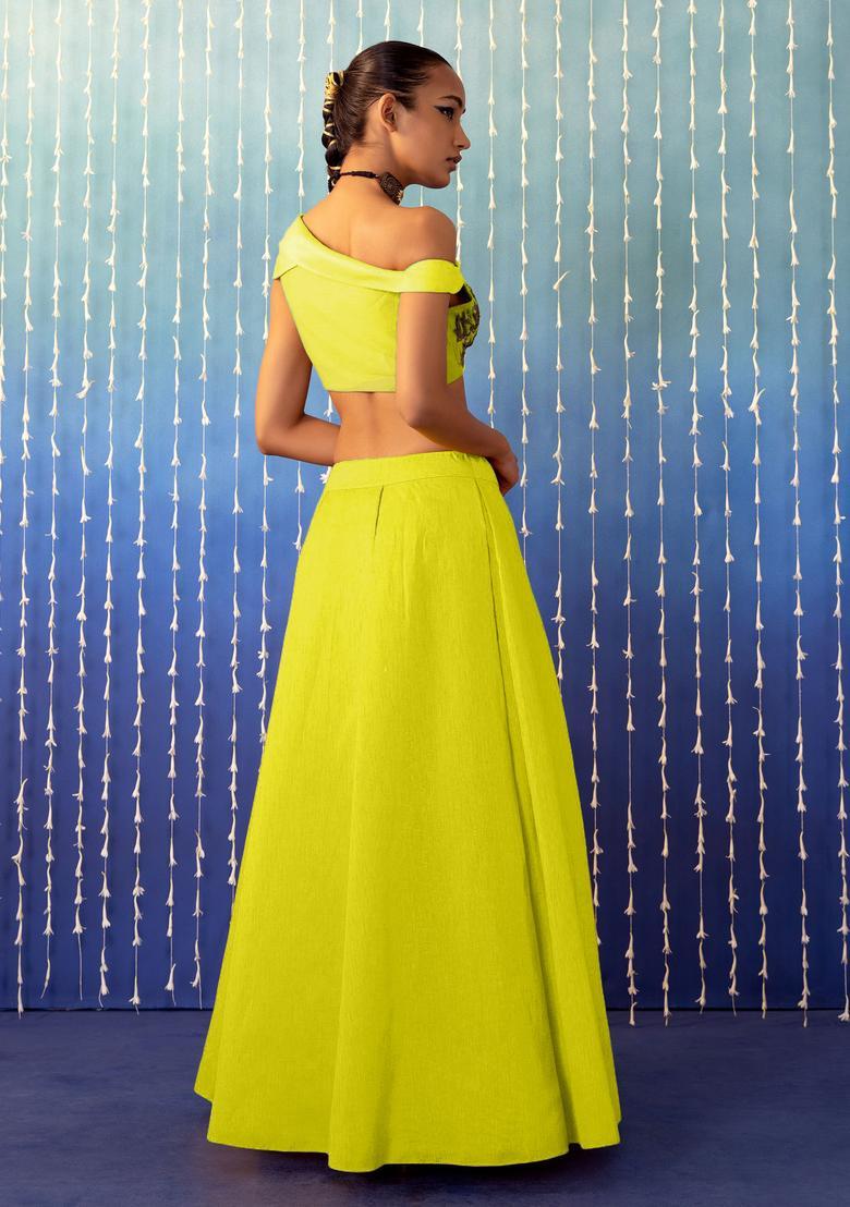 Lemon Yellow Hand Work Lehenga Set - Indya