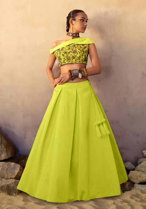 Lemon Yellow Hand Work Lehenga Set