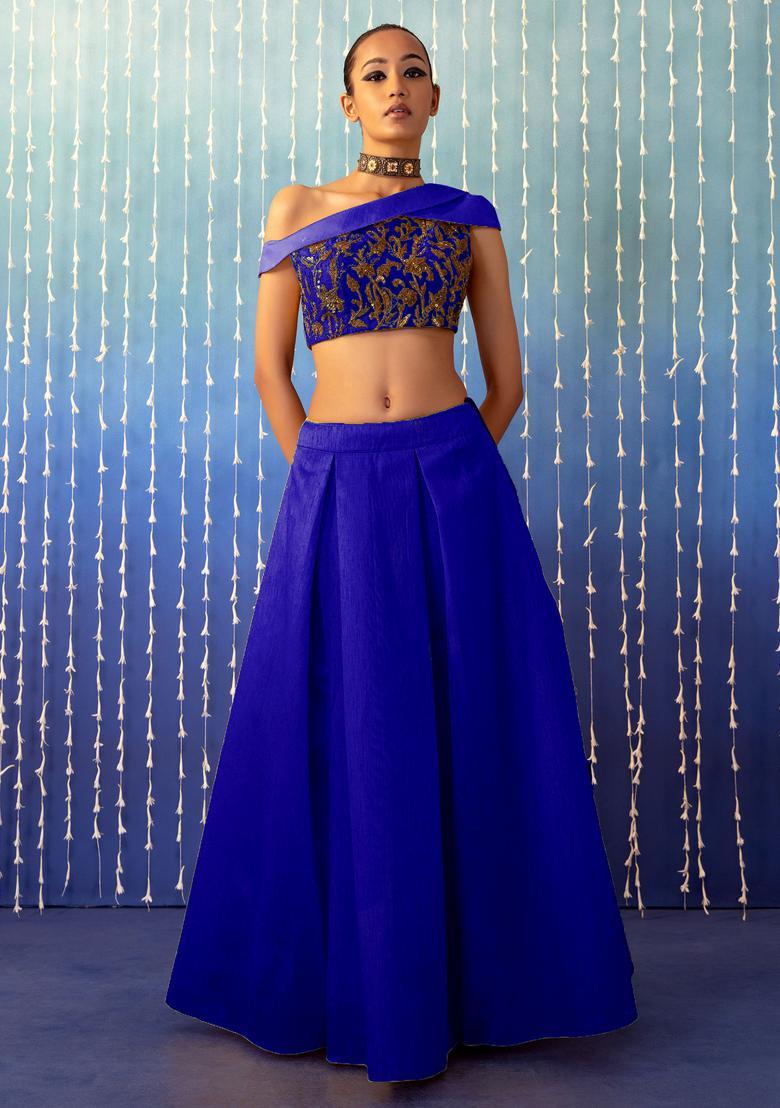 Royal Blue Hand Work Lehenga Set - Indya