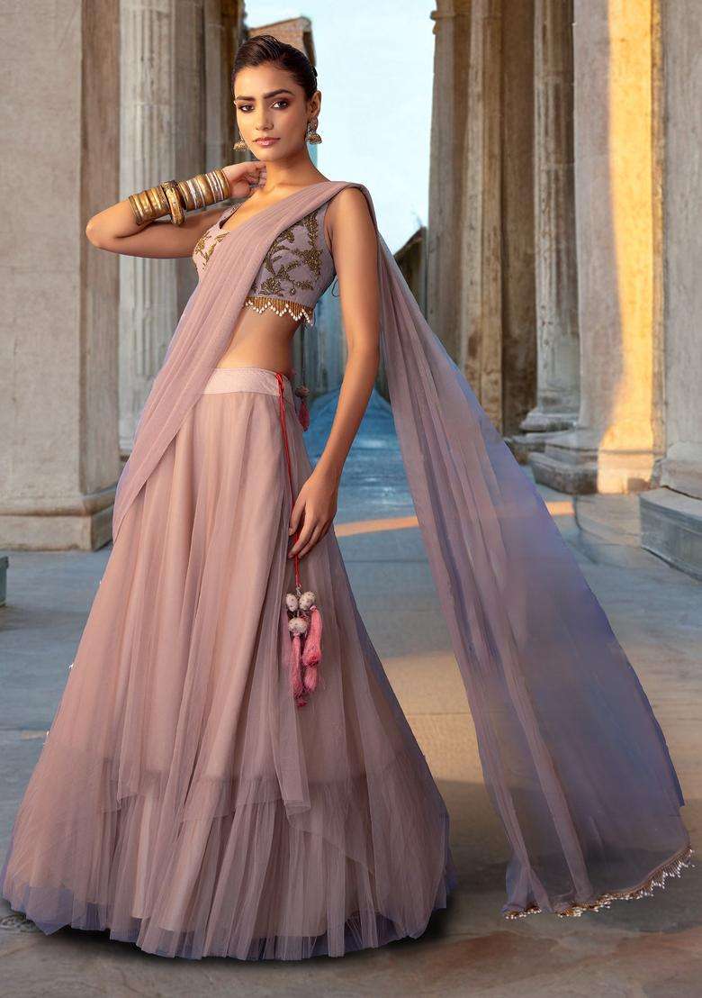 Lilac Hand Work Lehenga Set - Indya
