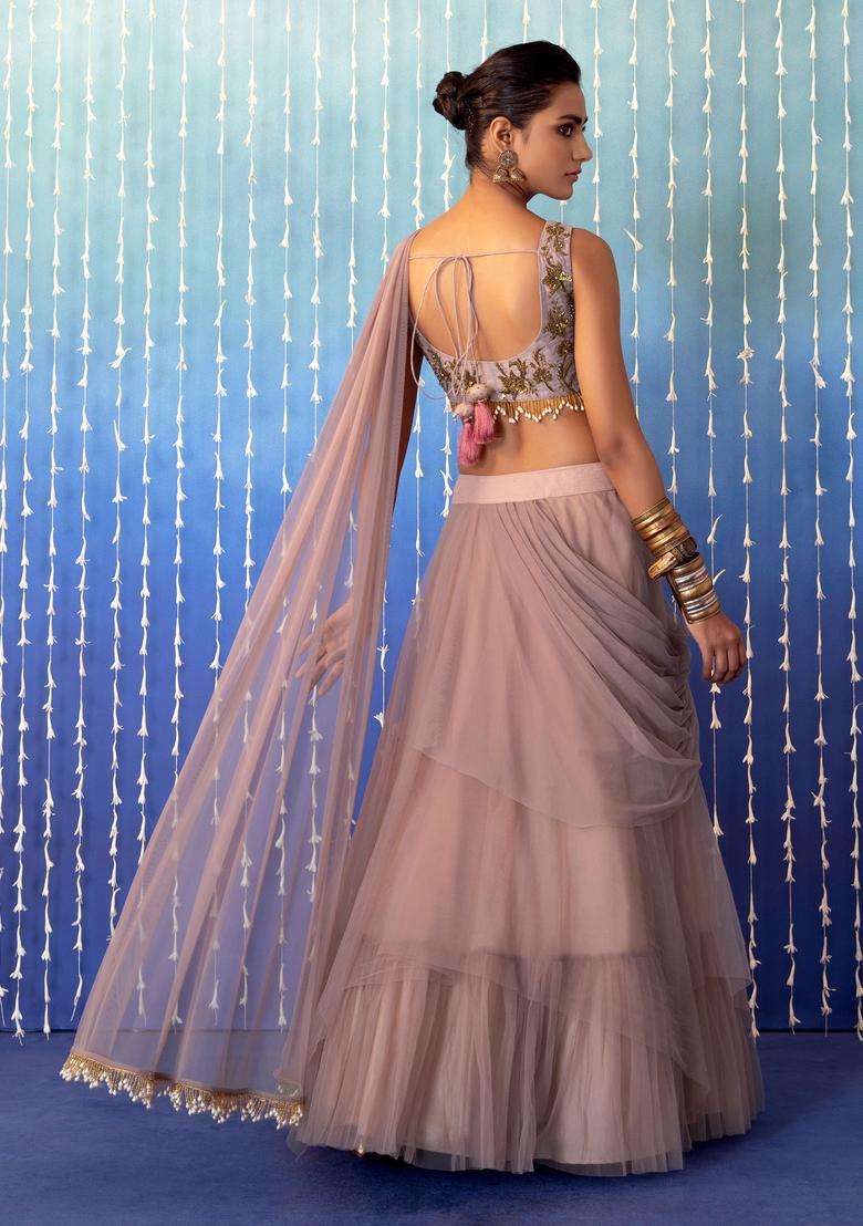 Lilac Hand Work Lehenga Set - Indya