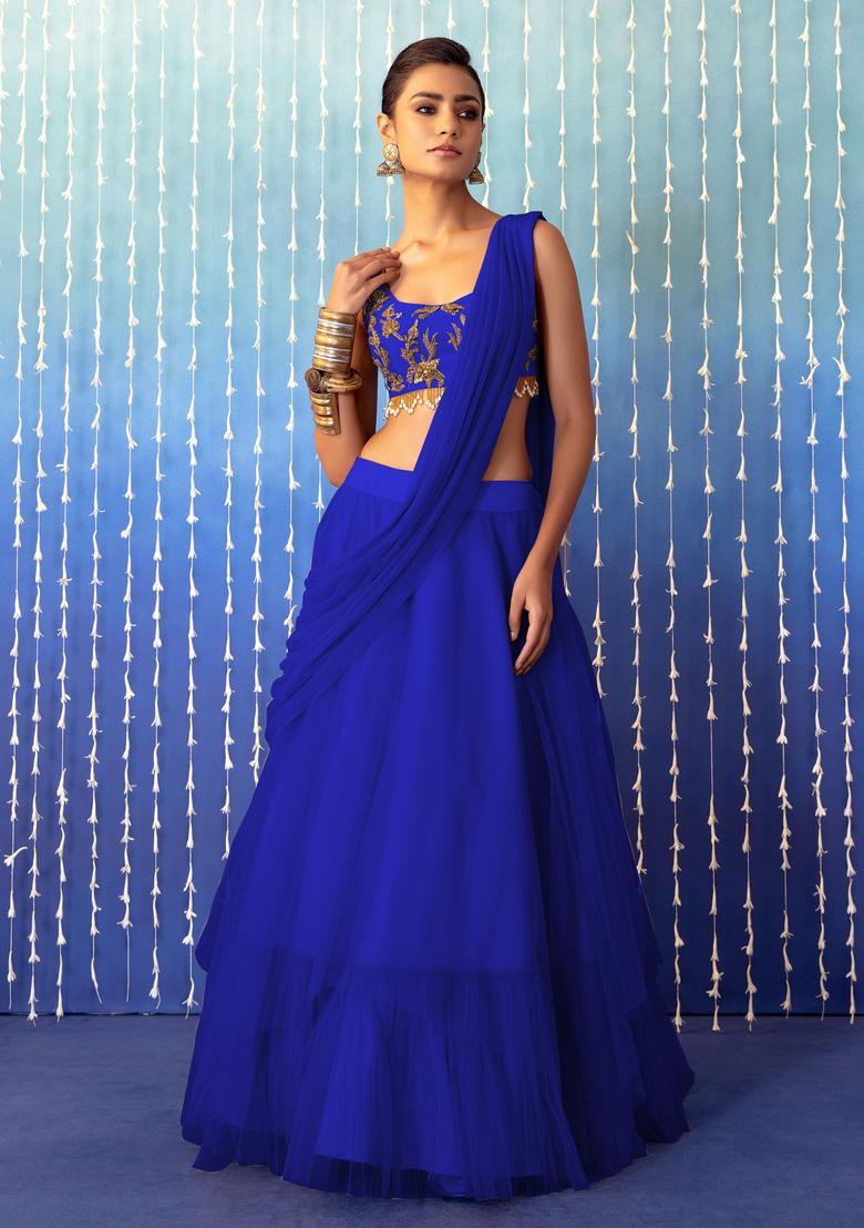 Royal Blue Hand Work Lehenga Set - Indya