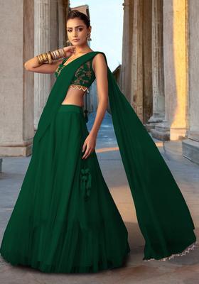 Dark Green Hand Work Lehenga Set