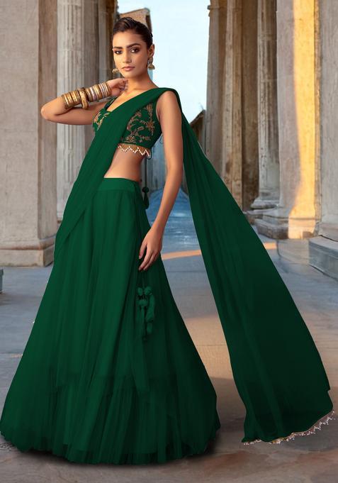 Dark Green Hand Work Lehenga Set