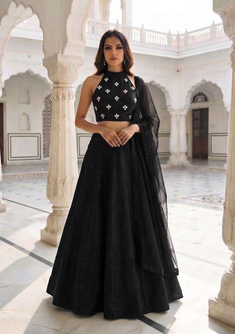 Black Handwork Lehenga Set - Indya