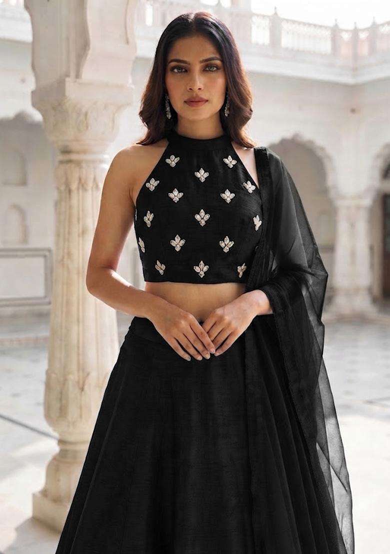 Black Handwork Lehenga Set - Indya