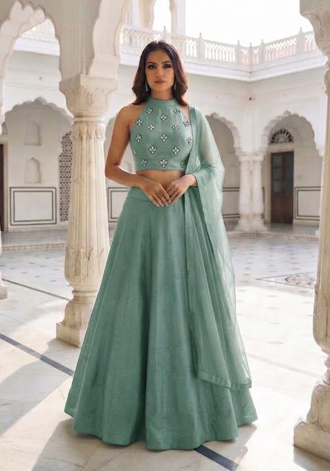 Aqua Green Handwork Lehenga Set