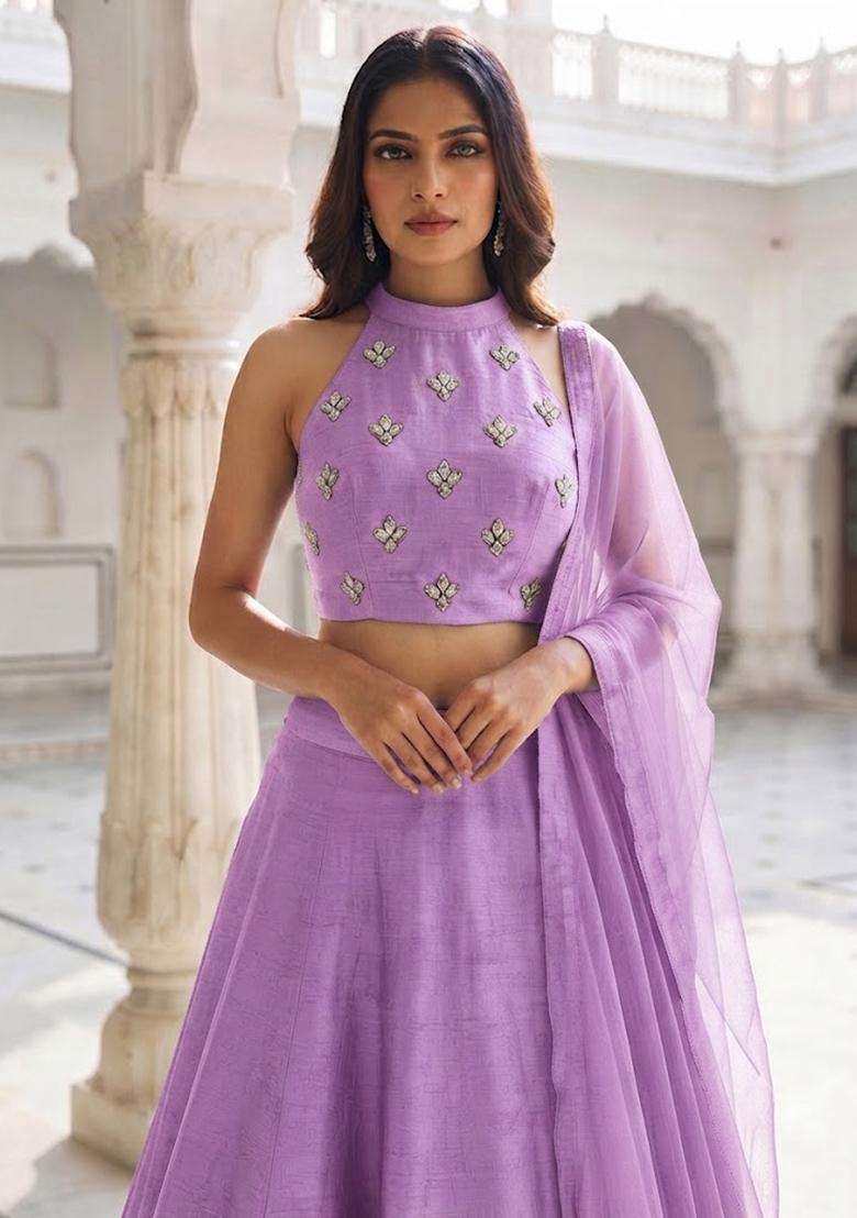 Lavender Handwork Lehenga Set - Indya