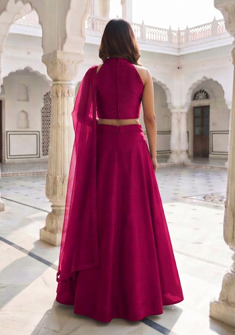Magenta Handwork Lehenga Set - Indya