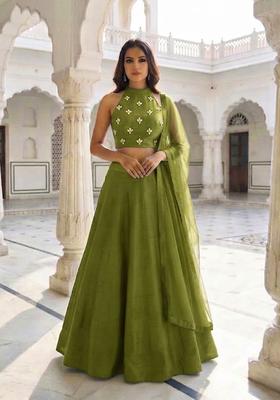 Olive Green Handwork Lehenga Set